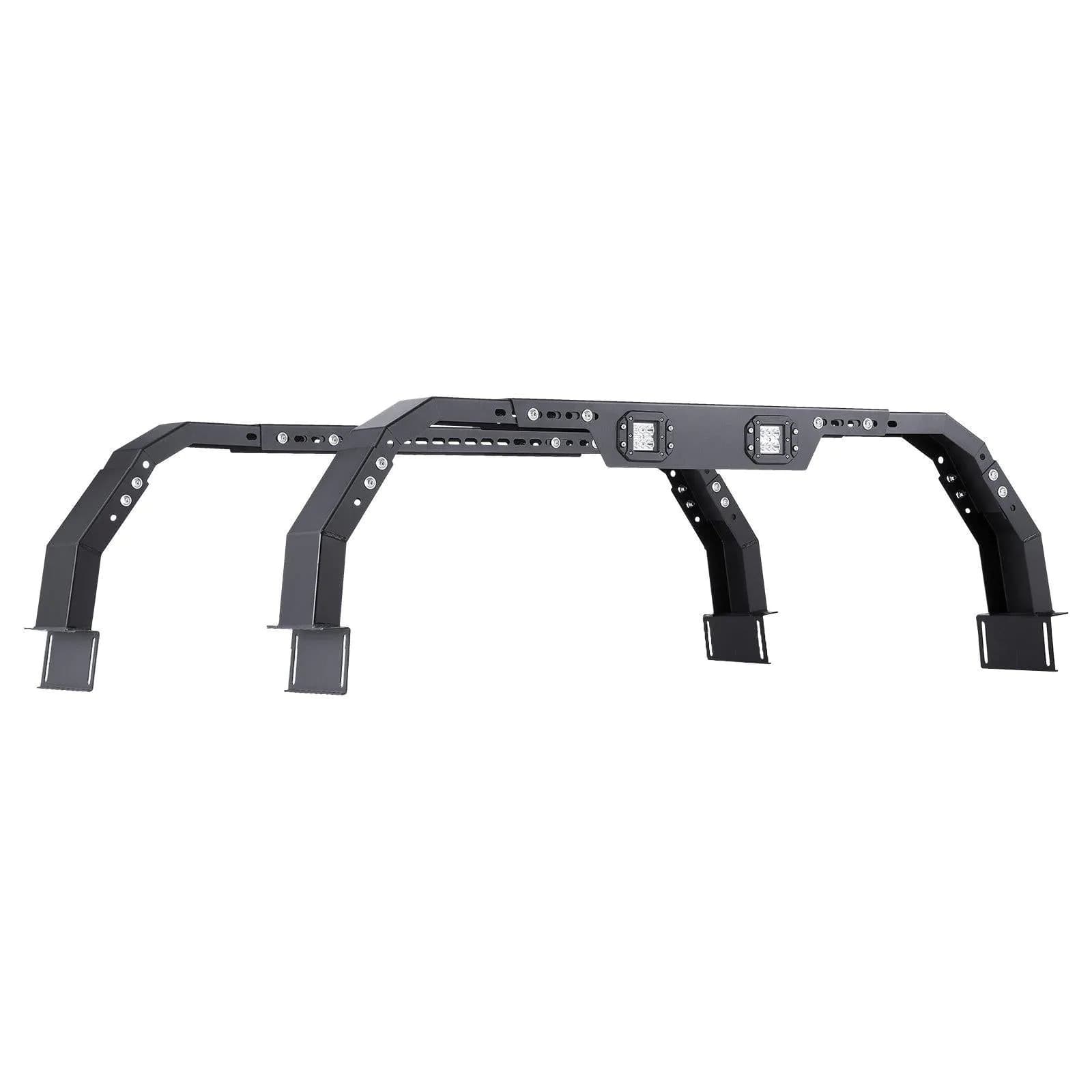 image-VEVOR Overland Truck Bed Rack, 14.4-17.3 in Height, Adjustable Bed Cargo Rack with Security LED Light, Compatible with Ram 1500/Tundra/Silverado 1500/F150/Gladiator JT/Colorado/Canyon/Ranger/Maverick