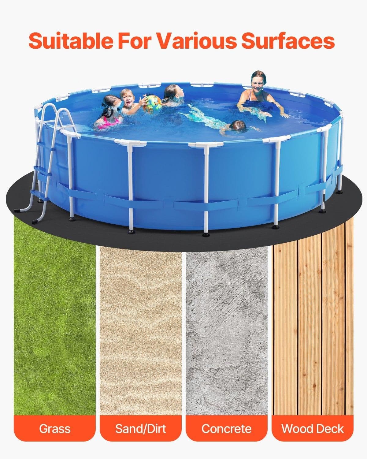 image-VEVOR 12ft Round Pool Liner Pad, Pool Liner Pad for Above Ground Swimming Pools, Extra-Thick Pool Mat, Prevents Punctures, Recycled Geotextile Material Underlayment Pad, Extend Liner Life