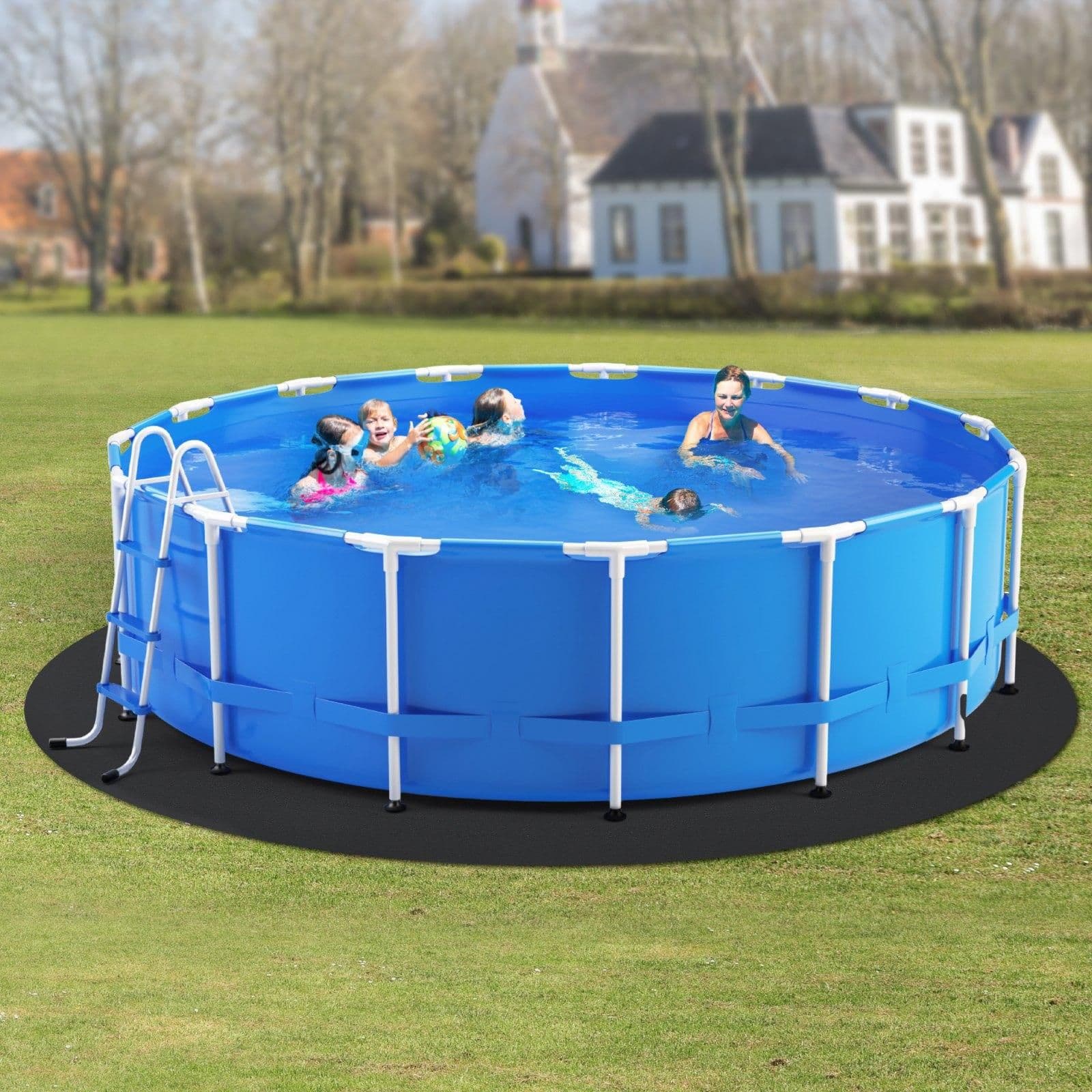 image-VEVOR 12ft Round Pool Liner Pad, Pool Liner Pad for Above Ground Swimming Pools, Extra-Thick Pool Mat, Prevents Punctures, Recycled Geotextile Material Underlayment Pad, Extend Liner Life