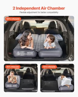 image-VEVOR Car Air Mattress, Inflatable Car Camping Mattress, Oxford Thickened Travel Beds, Comfortable and Durable Portable Sleeping Pad with Air Pump, Nozzle, Carry Bag, Fits Most SUV MPV Sedan, Gray