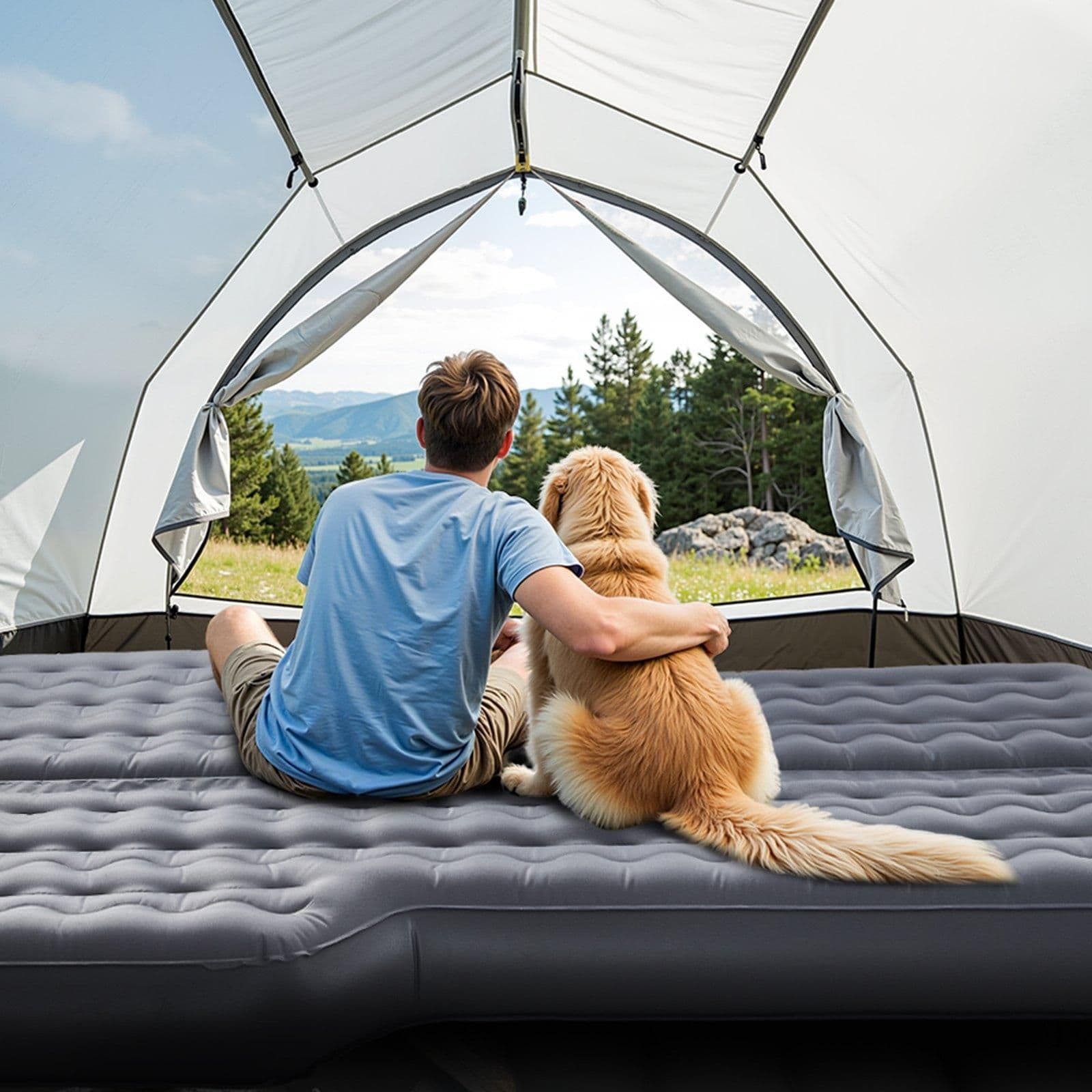 image-VEVOR Car Air Mattress, Inflatable Car Camping Mattress, Oxford Thickened Travel Beds, Comfortable and Durable Portable Sleeping Pad with Air Pump, Nozzle, Carry Bag, Fits Most SUV MPV Sedan, Gray