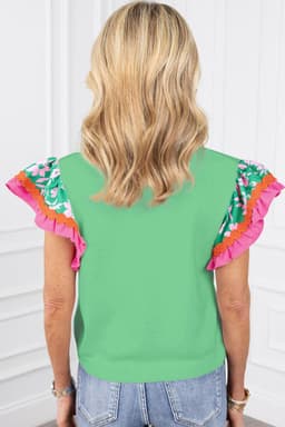 image-Contrast Ricrac Floral Sleeve Top - White (57 characters)