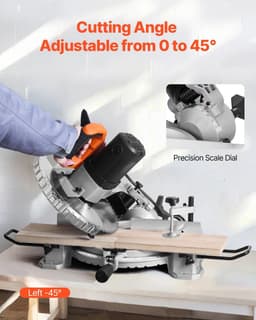 image-VEVOR Compound Miter Saw, 10-Inch Blade, 15 Amp Motor, 60-Tooth, Corded Single Bevel 0-45°, LED Precision Alignment, Angle Adjustable, Lightweight Cast Aluminum Base, for Wood, Composite Decking