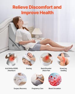 image-VEVOR Bed Wedge Pillow for Sleeping, Adjustable Orthopedic Bed Wedge, 25D High-Density Foam Filling & Soft Washable Cover, Post Surgery Pillow for Acid Reflux, Back Pain, Snoring Relief, Light Grey
