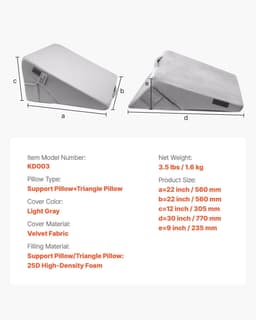 image-VEVOR Bed Wedge Pillow for Sleeping, Adjustable Orthopedic Bed Wedge, 25D High-Density Foam Filling & Soft Washable Cover, Post Surgery Pillow for Acid Reflux, Back Pain, Snoring Relief, Light Grey