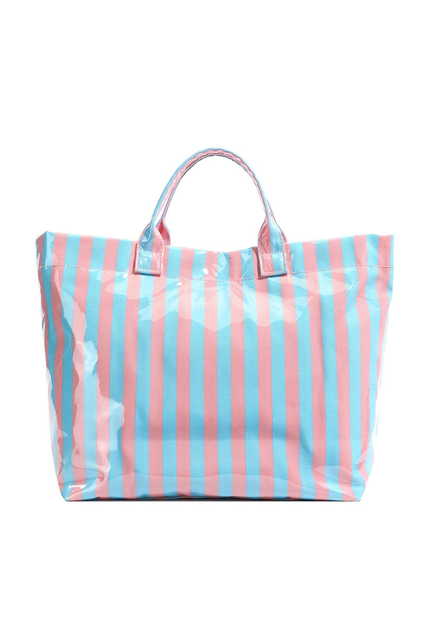 image-Black Glossy Striped Vinyl Large Tote Bag