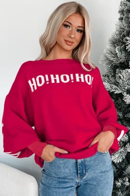 image-Blackish Green HO HO HO MERRY CHRISTMAS Drop Shoulder Loose Sweater