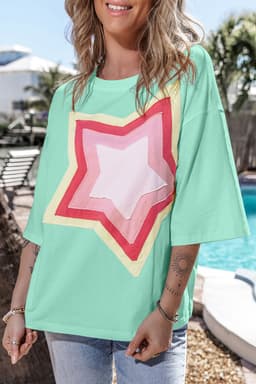 image-Moonlight Jade Colorblock Star Patched Half Sleeve Tee