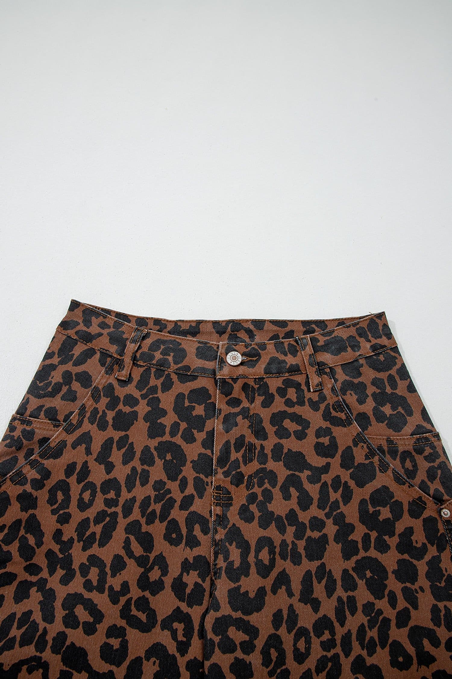 image-Brown Leopard Print Barrel Jeans - High Rise