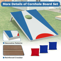 image-Cornhole Board Set - 3'x2' with 8 Bean Bags Blue+Red+White, Portable Outdoor Game