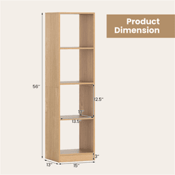 image-Narrow 5-Tier Bookcase - Natural Engineered Wood - 4-Cube Storage