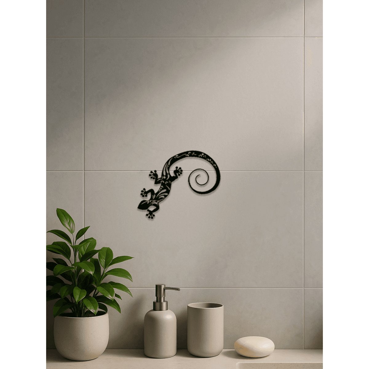 image-Vibrant Lizard Wall Art Sculpture - Geometric Iron Decor - Gift (Characters: 67)