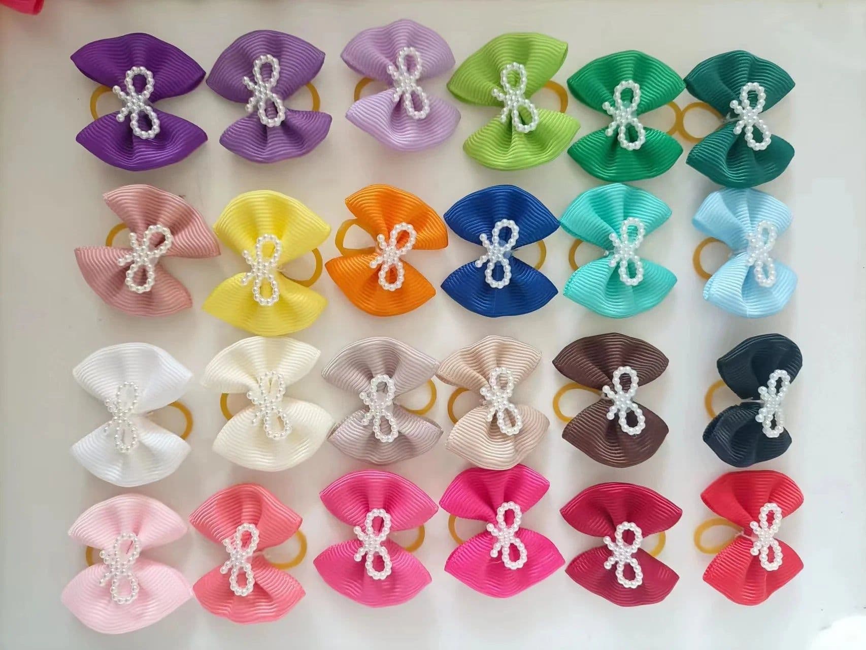 image-5PCS Large Dog Bows Pure Style Pet Dog Hair Bowknot Small Dog Hair Accessories Rubber Bands Dog Grooming Accessories