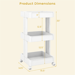 image-3-Tier Rolling Storage Cart - DIY 15.5"x14.5"x30" with Trays for Kitchen & Bathroom
