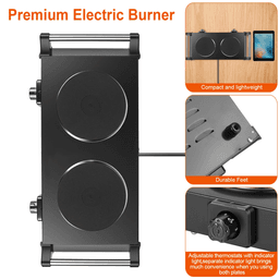 image-2000W Dual Burner Electric Hot Plate, 5 Temperature Settings (392℉-932℉), Portable Countertop Stove for All Flat Cookware, Fast & Even Heating, Easy to Clean, Ideal for Dorms, RVs, Apartments
