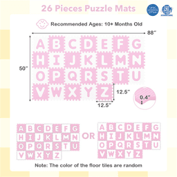 image-26-Piece EVA Foam Play Mat, Pink + White, BPA-Free, 31.75x31.75cm Non-Slip Tiles
