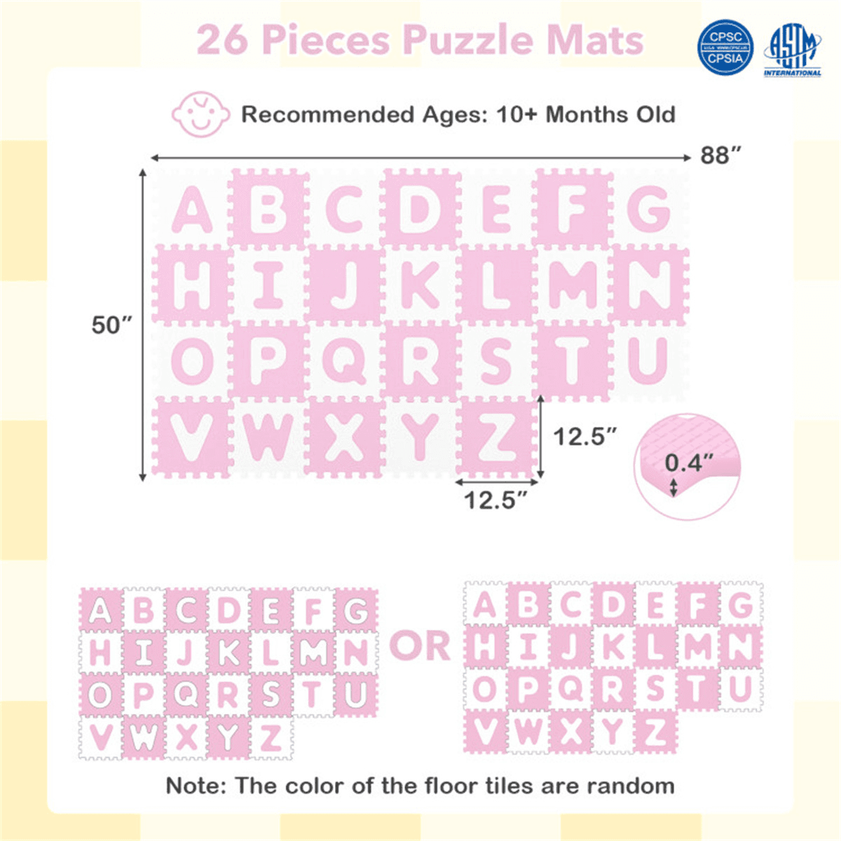 image-26-Piece EVA Foam Play Mat, Pink + White, BPA-Free, 31.75x31.75cm Non-Slip Tiles