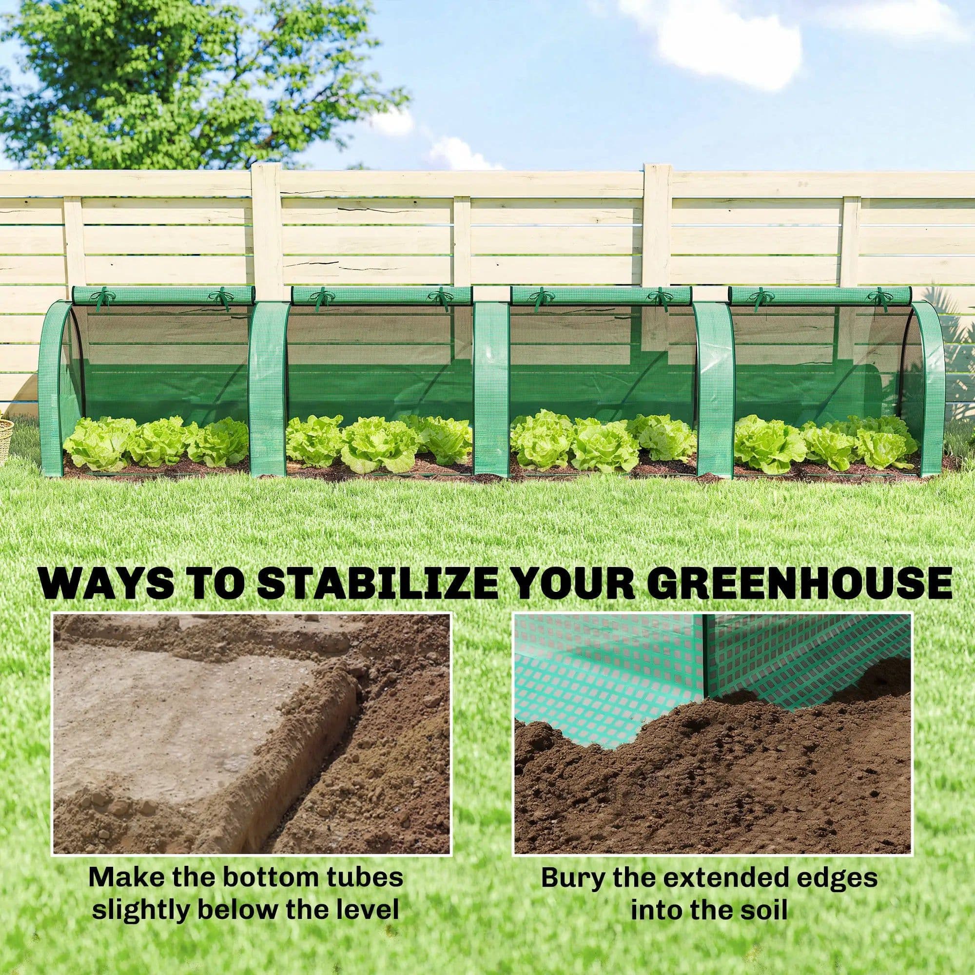 image-Garden Bed with Mini Greenhouse - Green/Dark Green, Tool-Free Assembly, UV Protection