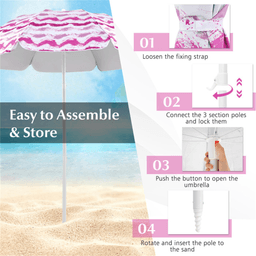 image-4-Piece Beach Set - 6.2ft Umbrella, 2 Chairs & Blanket Pink
