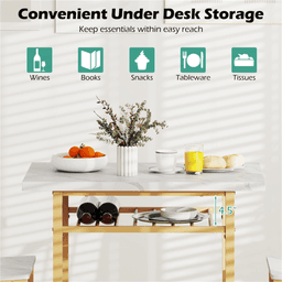 image-3-Piece Dining Table Set (White + Gold), Space-Saving Tuck-under Chair Design