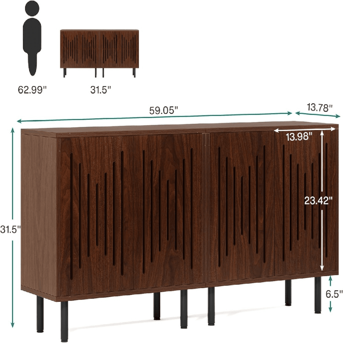 image-Large Pantry Buffet Cabinet - 59.05"W x 13.78"D x 31.49"H