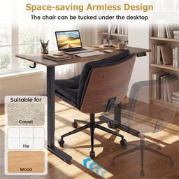 image-Black Armless Office Chair , Curved Backrest & Wide Seat, 360° Swivel & Rocking Function