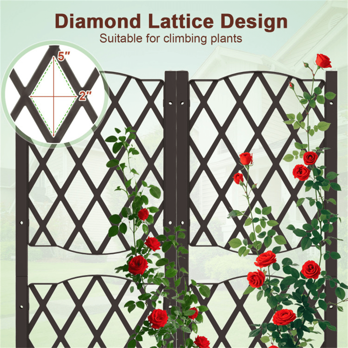 image-Rustic Trellis Planters Set of 2, Garden Boxes for Indoor Outdoor, Self-Watering, Brown