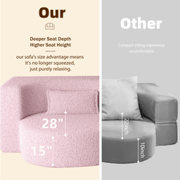 image-Modern Floor Sofa with 2 Pillows,Convertible Teddy Fabric Foam-Filled Sleeper Sofa Bed,15" Twin Size Folding Mattress for Living Room,Guest Bed,Playroom,no assembly required,Pink