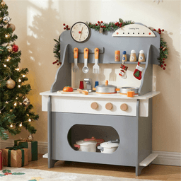 image-Toddler Play Kitchen - Gray MDF Safe Gift for Kids 3+