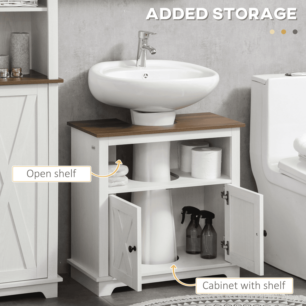 image-Bathroom Sink Cabinet, Freestanding Under Sink Cabinet, White