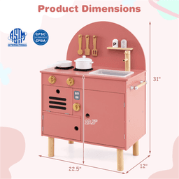 image-Pink Wooden Play Kitchen - Interactive Stove & Sink