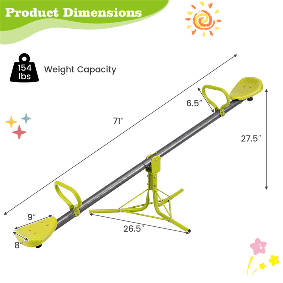 image-Kids 360-Degree Rotating Seesaw, Plastic & Iron, 70.9"x26.4"x27.6", 154LBS
