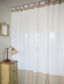 image-White and Natural Light linen curtains with tabs, two tones