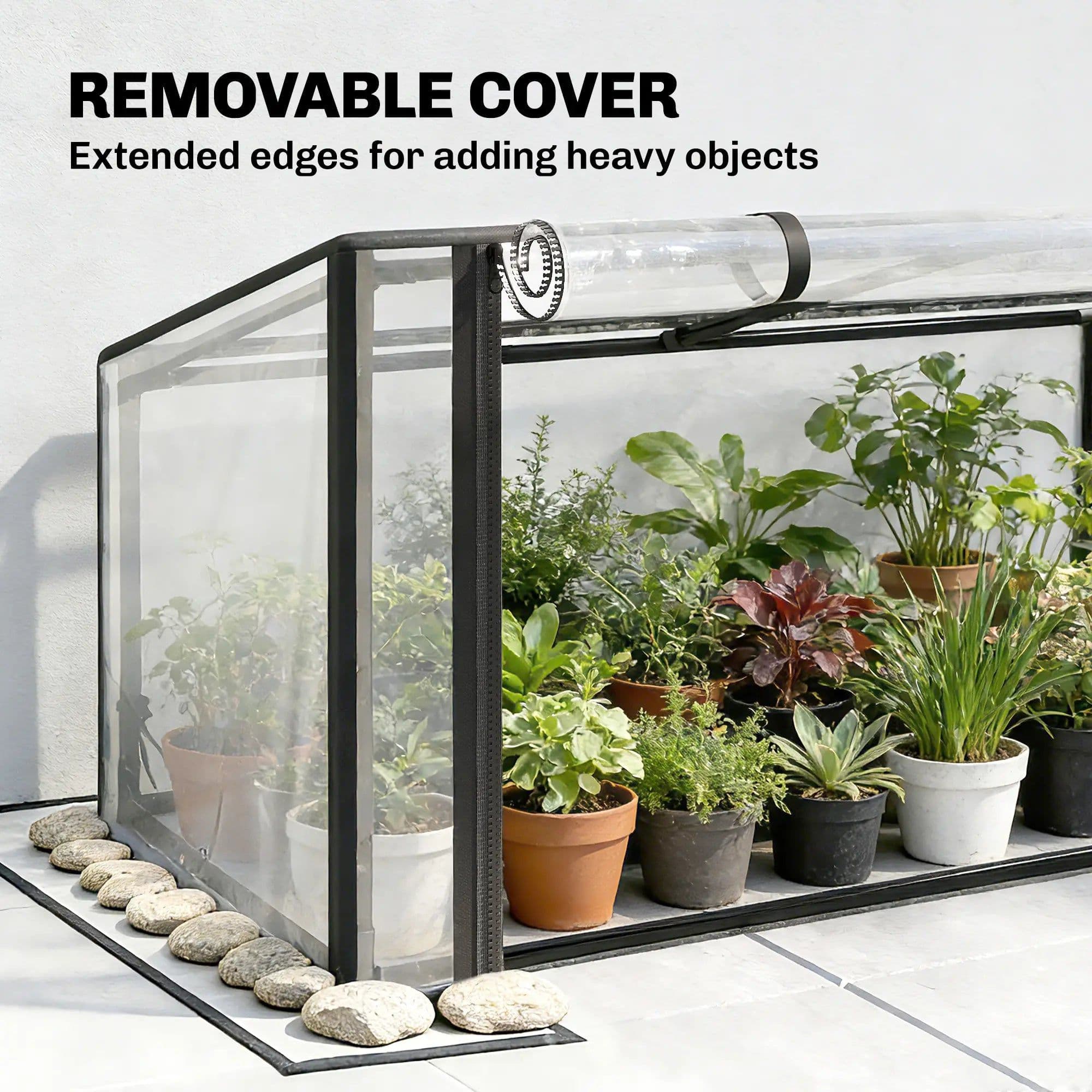 image-Raised Garden Bed with Mini Greenhouse - Black Metal