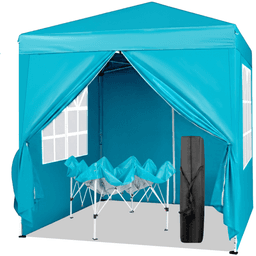 image-Waterproof Folding Tent 6.5x6.5ft 2 Doors 2 Windows Blue