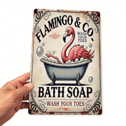image-Vintage Rustic Aluminum Flamingo Sign, 8x12 Inch, 20.3x30.5cm