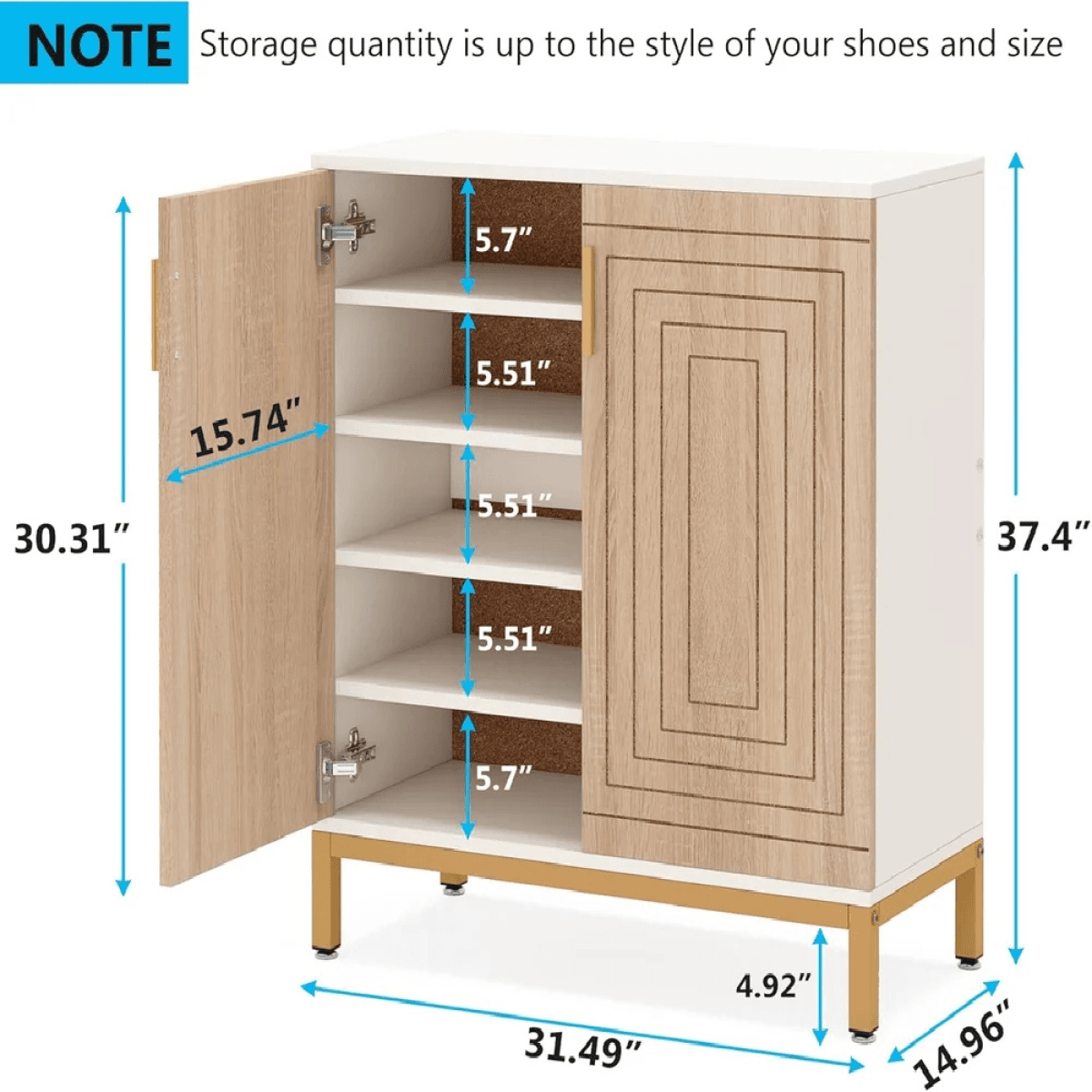 image-Shoe Storage Cabinet - Minimalist Design, 31.5"x15"x37.4"