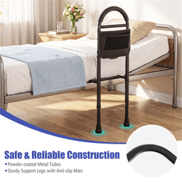 image-Adjustable Bedside Safety Rail, Tool-Free, Anti-Slip, Elderly Assist, Black