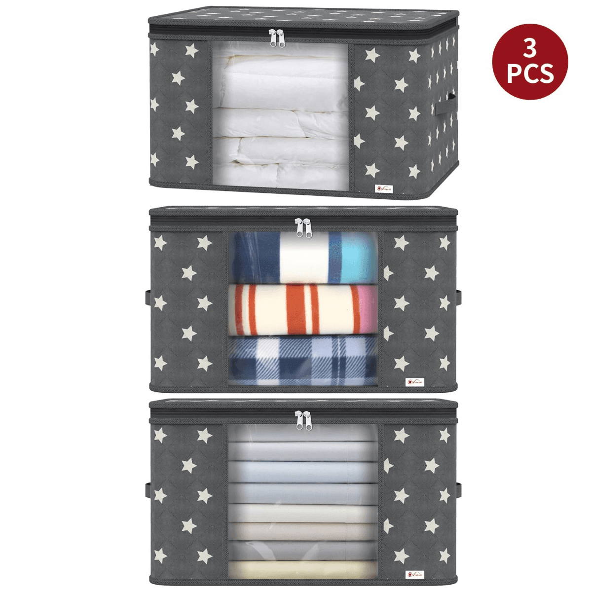 image-VINSANI 3pc DELUXE STORAGE BAGS GREY STAR 0000329