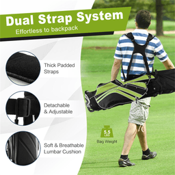 image-Lightweight Golf Stand Bag, Green, Portable Water-Resistant 6lbs