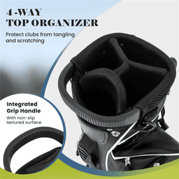 image-Golf Stand Bag - Black 3-Way Dividers Polyester Lightweight Travel Bag