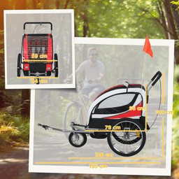 image-HOMCOM 2 Seat Child Bike Trailer - Red Steel Frame