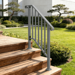 image-Silver Outdoor 2-Step Iron Handrail