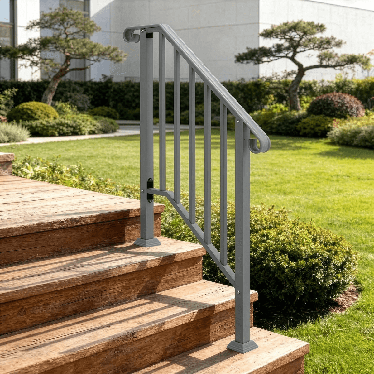 image-Silver Outdoor 2-Step Iron Handrail