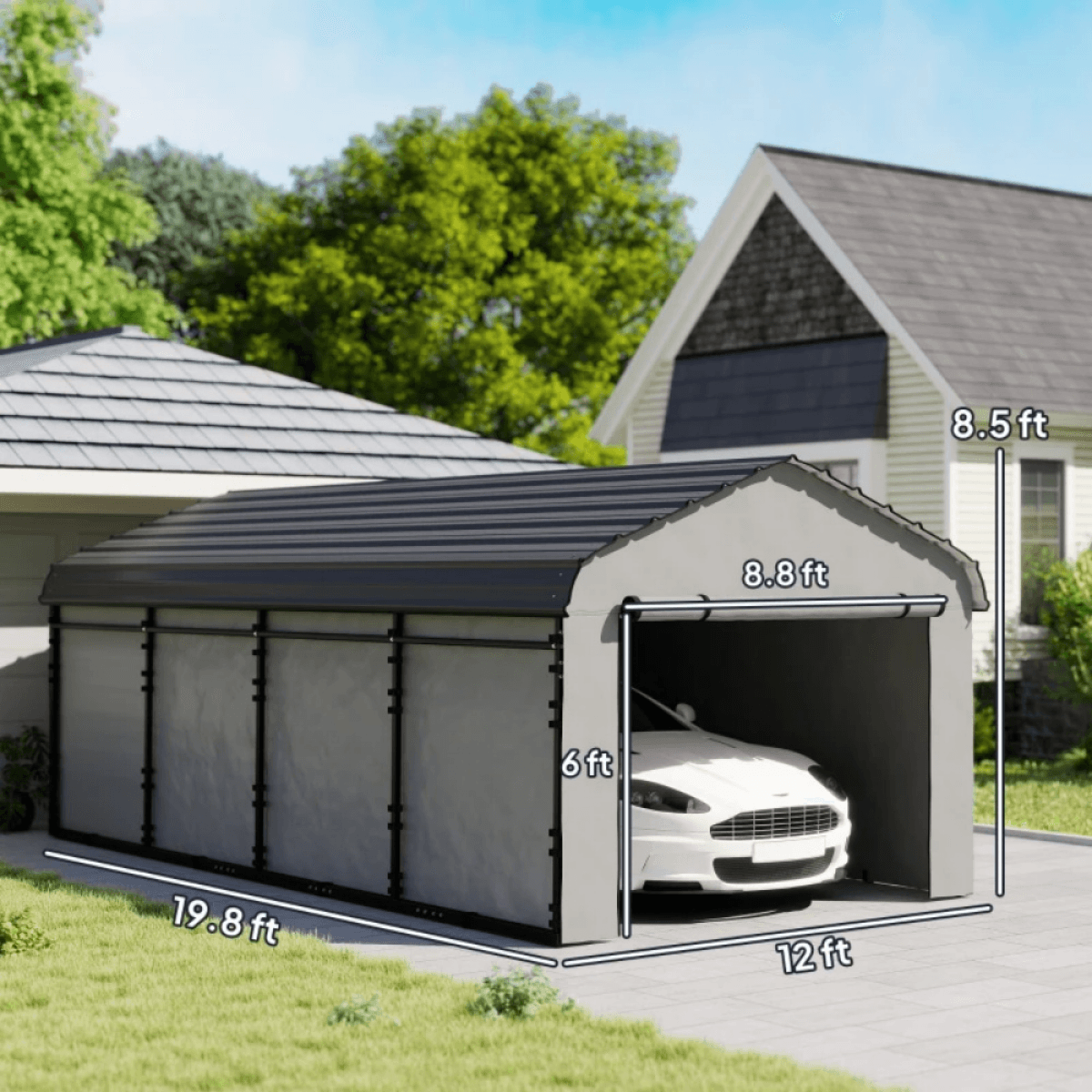 image-Heavy Duty Carport 20x12ft Metal Dark Gray