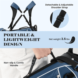 image-Lightweight Blue Golf Stand Bag, 3-Way Dividers, Polyester, 4 Zipper Pockets