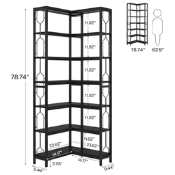 image-Tall 7-Tier Hexagonal Corner Bookshelf - Space-Saving Storage