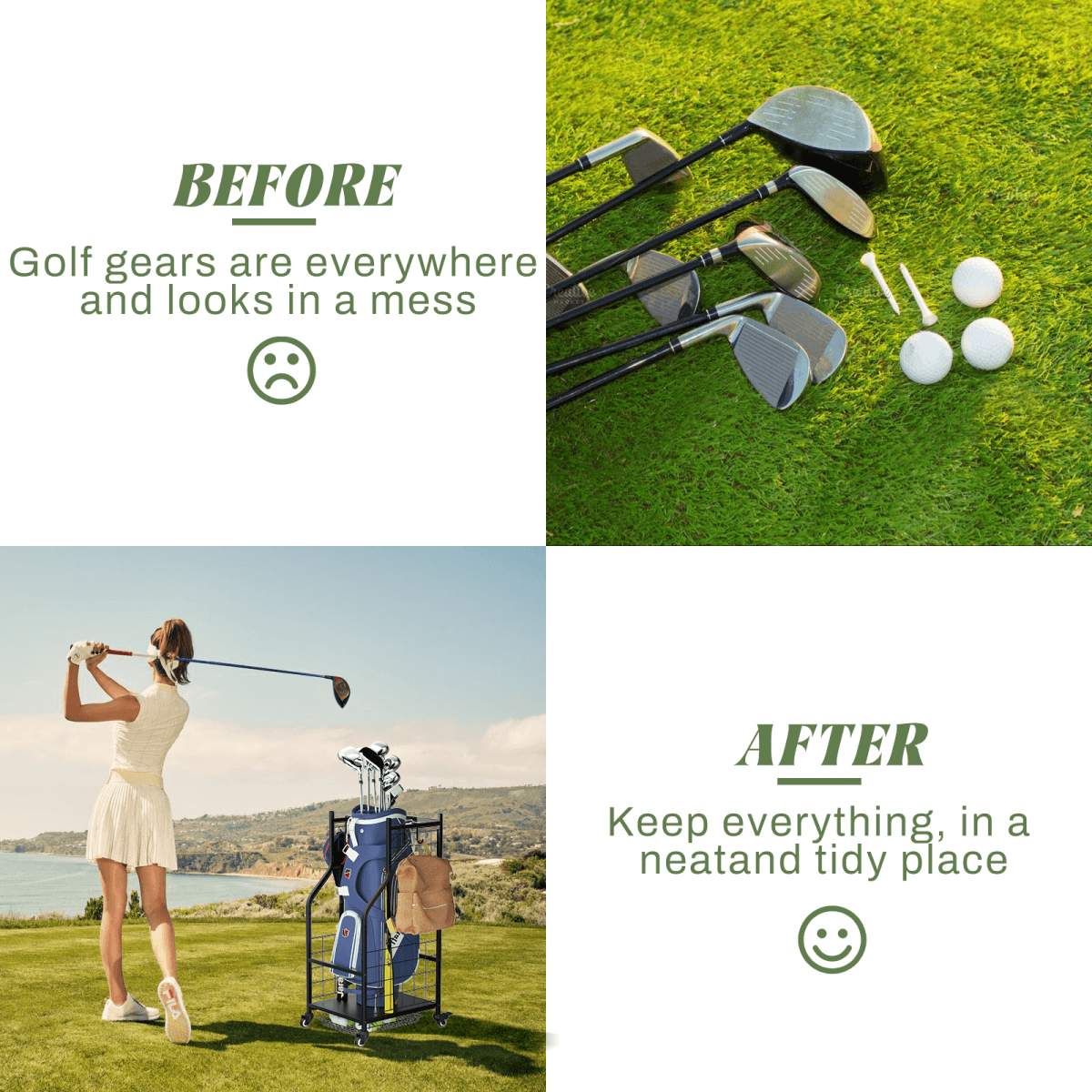 image-Golf Bag Storage Rack - Garage Organizer Steel