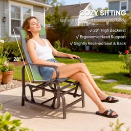 image-Gliding Lounger Chairs Set of 2 - Brown, Gray Fabric, Outdoor Patio Chairs