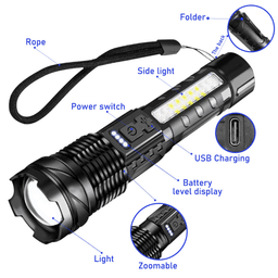 image-(2Pack)USB Rechargeable LED Flashlight Adjustable Focus Camping Hiking Outdoor Flashlight Work light (Logistics only For USPS.TK/TMEU only For self-pickup)